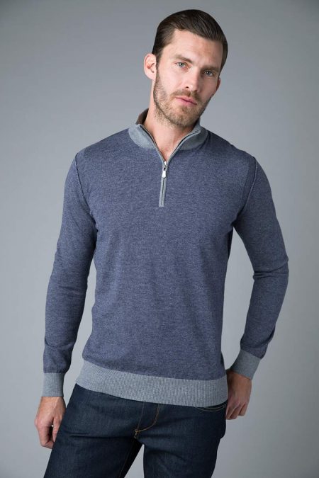 Feeder Stripe Qtr Zip Mock- Kinross Cashmere