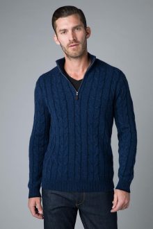 Plaited Cable Qtr Zip Mock - Kinross Cashmere