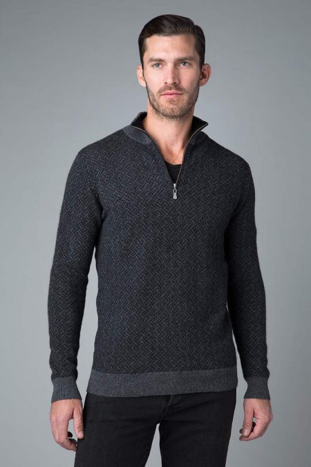 Lattice Jacquard Qtr Zip - Kinross Cashmere