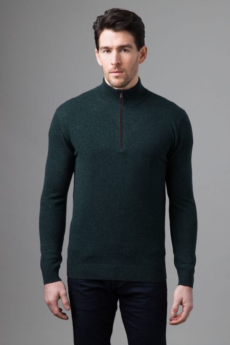 Suede Trim Qtr Zip Mock - Kinross Cashmere