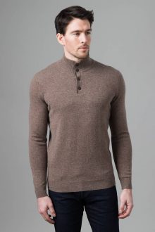 Suede Trim Button Mock - Kinross Cashmere