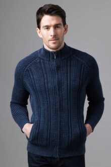 Rib & Cable Zip Mock Cardigan - Kinross Cashmere