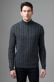 Plaited Cable Qtr Zip Mock - Kinross Cashmere