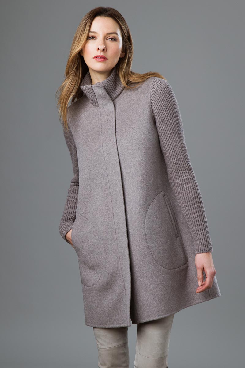 Rib Sleeve Zip Mock Coat - Kinross Cashmere