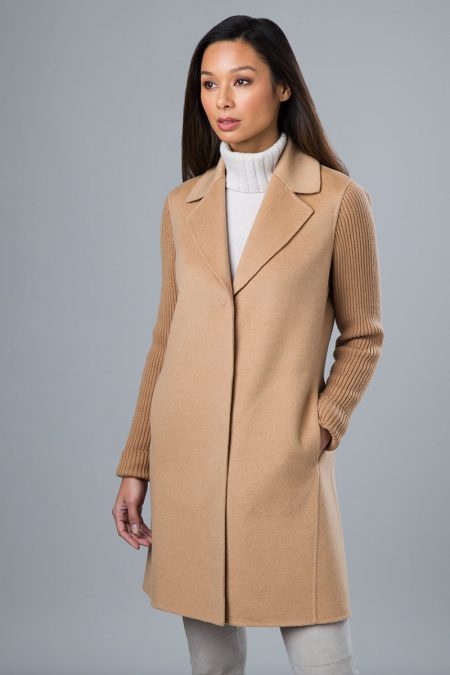 Rib Sleeve Notch Collar Coat - Kinross Cashmere